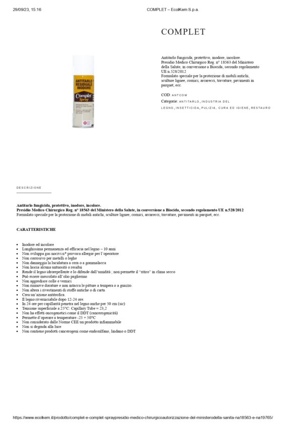 ANTITARLO COMPLET SPRAY 200 ML - immagine 2