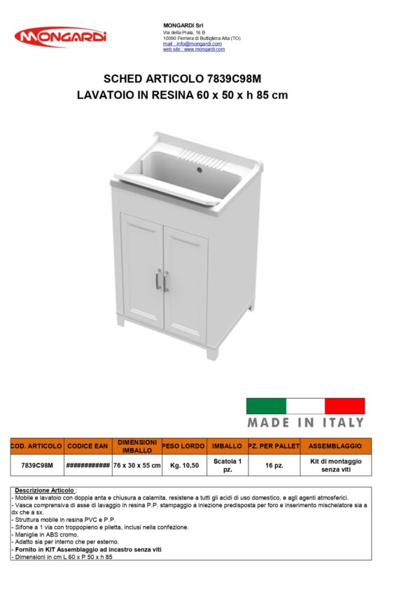 LAVATOIO RESINA"ANTIACIDO"CM.60X50 BIANCO - immagine 2