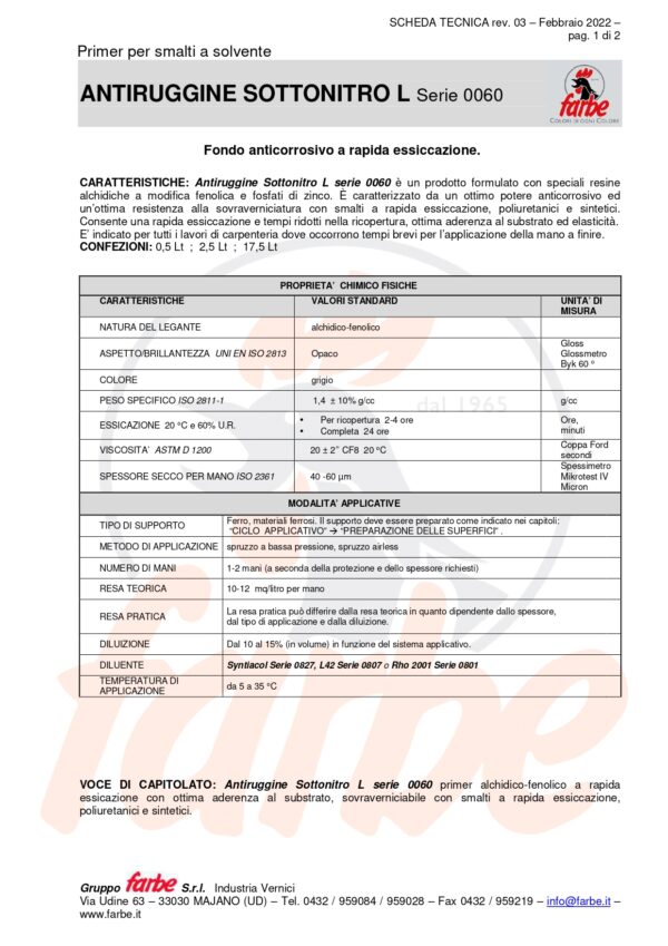 ANTIRUGGINE SOTTONITRO FERROFARB L GRIGIO 7035 LT  2.5 NORUST - immagine 2