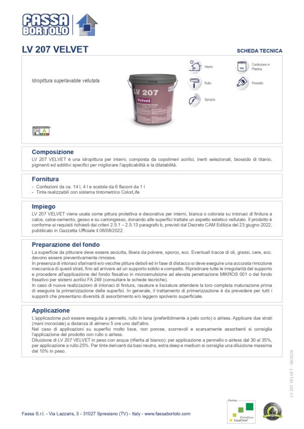 LV 207 IDROPITTURA LAV.VELLUTATA PASTEL 14 LT BIANCO - immagine 2