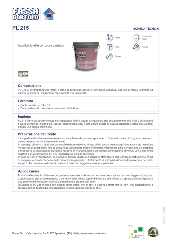 PL 215 PITTURA LAVABILE PER INTERNI 5 LT BIANCO - immagine 2