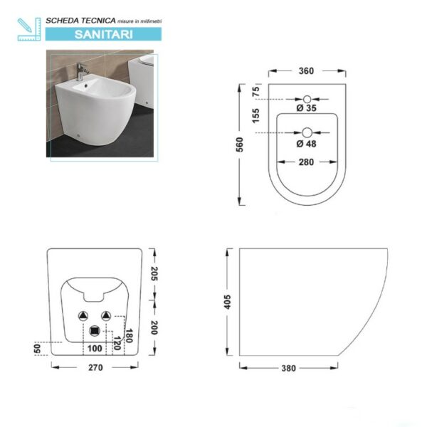 BIDET A TERRA FILO PARETE SERIE T - immagine 2