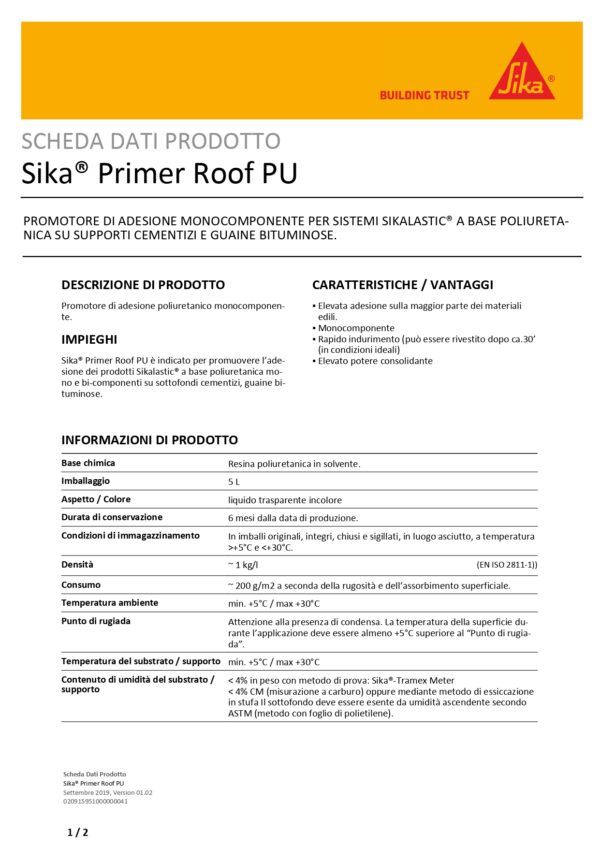 SIKAPRIMER ROOF PU 5KG FONDO X CEMENTO E BITUME - immagine 2