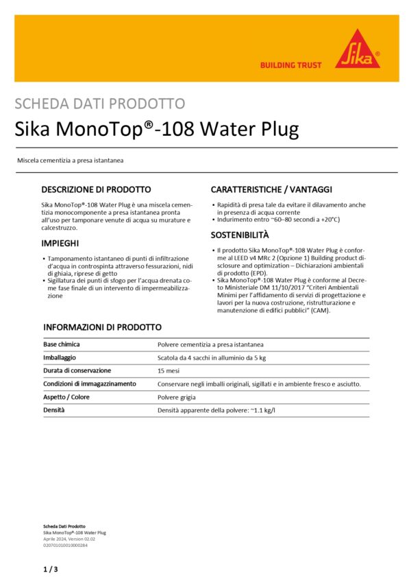SIKAMONOTOP-108 WATERPLUG C234 5KG - immagine 2