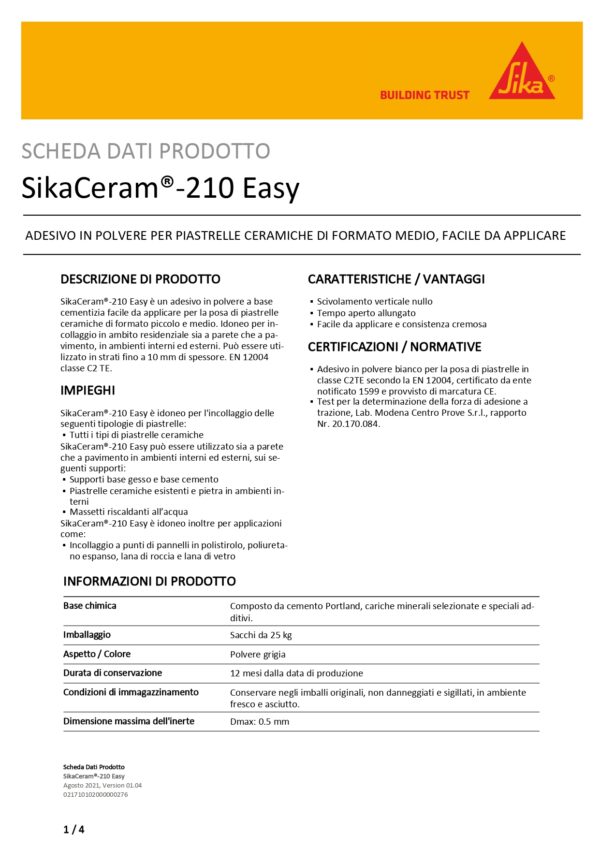 SIKACERAM 210  BIANCA  25 KG - immagine 2