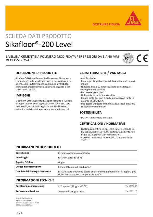 SIKAFLOOR  200 LEVEL 25 KG 3A50MM - immagine 2