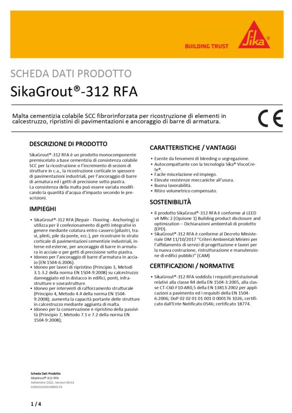 SIKAGROUT-312 RFA C676            BG 25KG - immagine 2