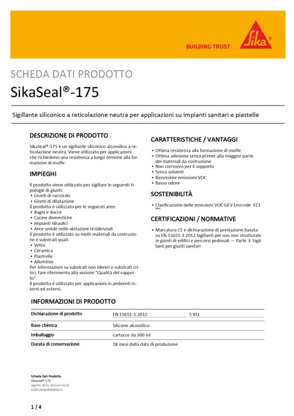 SIKASEAL-175 TRASPARENTE C34/12 CTR300 - immagine 2