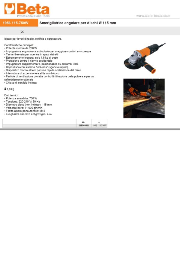 SMERIGLIATRICE BETA  115 MM  750   W - immagine 2