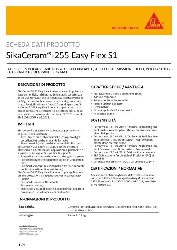 SIKACERAM 255  EASY S1FLEX  BIANCO 25KG - immagine 3