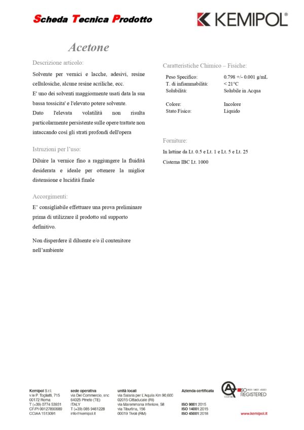ACETONE KEMIPOL DA 1 L - immagine 2