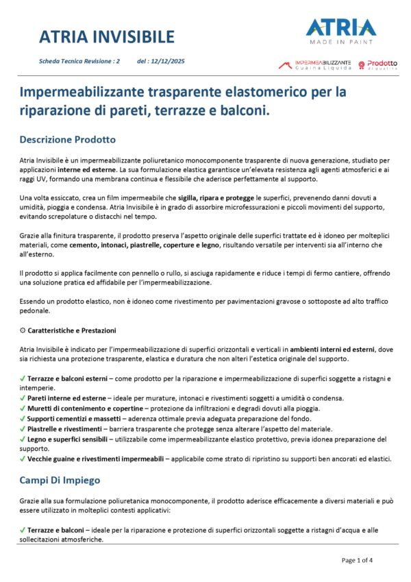ATRIA INVISIBILE LT 0.750  IMPERMEABILLIZZANTE TRASPARENTE - immagine 2