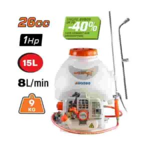 POMPA IRRORATRICE A SPALLA ZAINO A 2 TEMPI 26C,15LT, LANCIA A 3 UGELLI CON PROLUNG.
