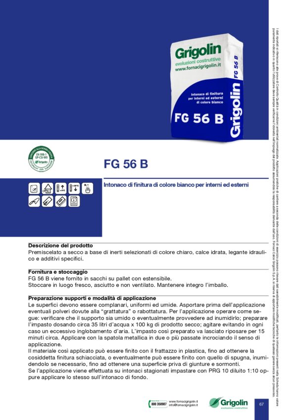 INTONACO FG56 B 25 KG FINITURA BIANCO    (SECONDA MANO) - immagine 2