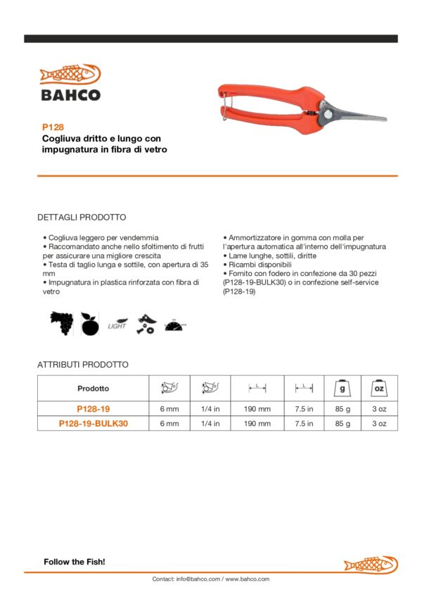 FORBICI BAHCO FORBICI COGLIUVA LAME DIR.P128-19 C/F - immagine 2