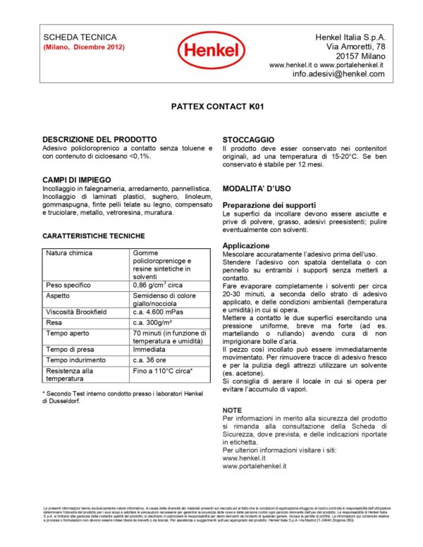 PATTEX CONTACT K01 850ML - immagine 2