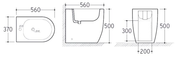 BIDET NEW MILAN PLUS 50 FILO PARETE MONOFORO - immagine 2