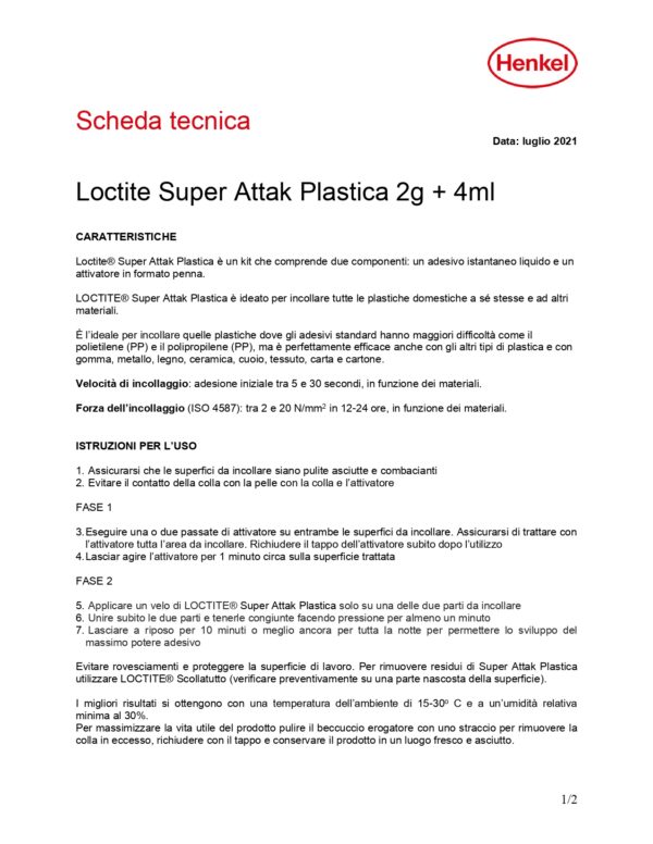 LOCTITE SUPER ATTAK PLASTICA 2G+4ML - immagine 2