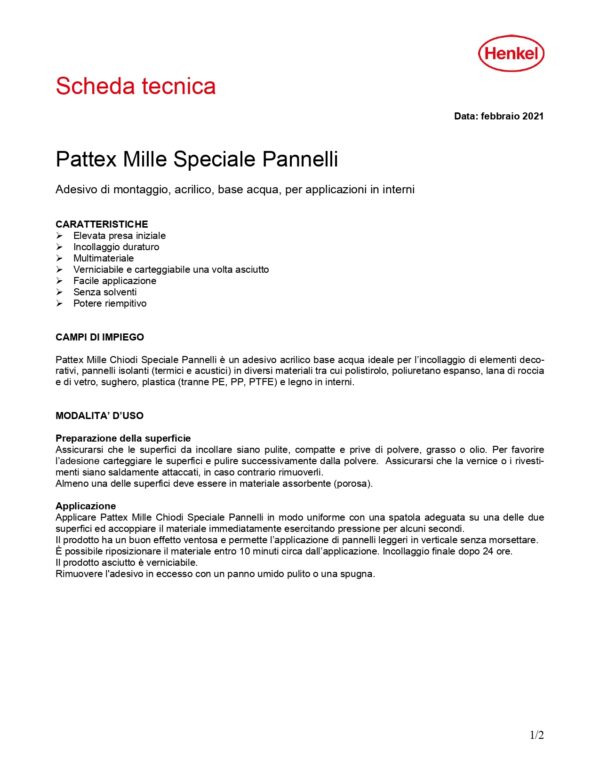 PATTEX MILLECHIODI SPECIALE PANNELLI 850G - immagine 2