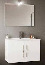 F33228.jpg MOBILE BAGNO SOSPESO CM.81X46P CON SPECCHIO E FARETTO BIANCO PERLA - immagine 1