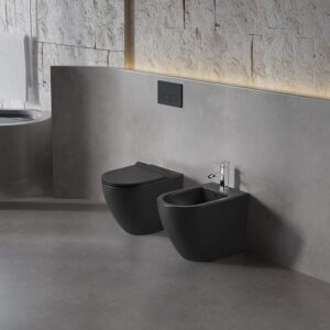 BIDET A TERRA FILO PARETE SERIE T NERO OPACO