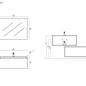 MOBILE SOSPESO 2 CASS 80 CM BIANCO FRASS VASCA A FILO LINEA REVITAL